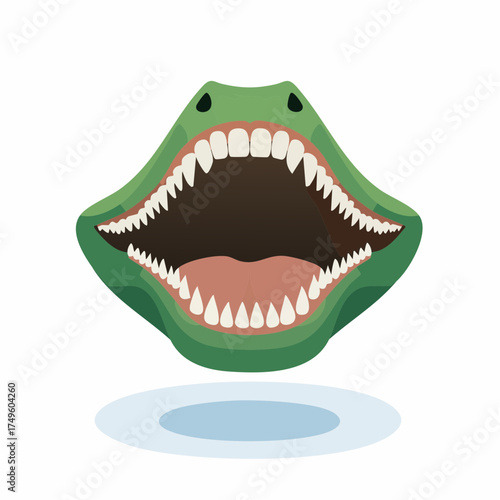 Cartoon green dinosaur mouth open showing sharp teeth isolated