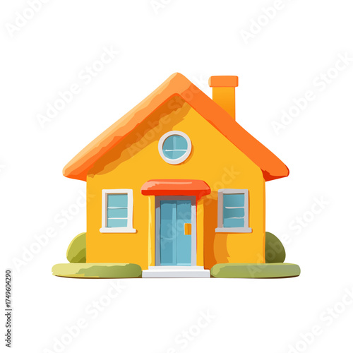 Cartoon house illustration with orange roof and blue door isolated