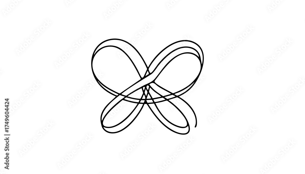 Fototapeta premium Single line drawing in modern minimalist style of traditional Chinese good luck knot on white background with copy space