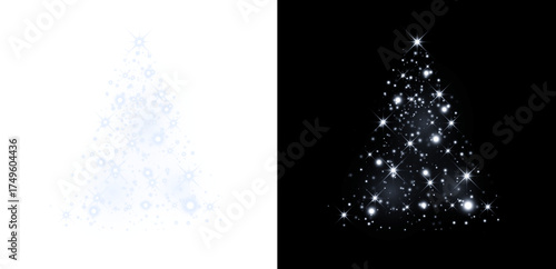 Glowing Christmas Tree Isolated. Glowing stars in the shape of a Christmas tree
