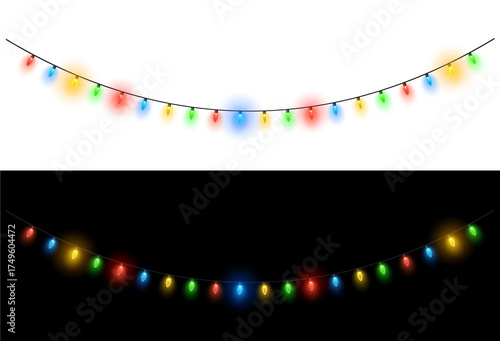 Photography Decoration of Christmas Lights on string. PNG isolated Lights