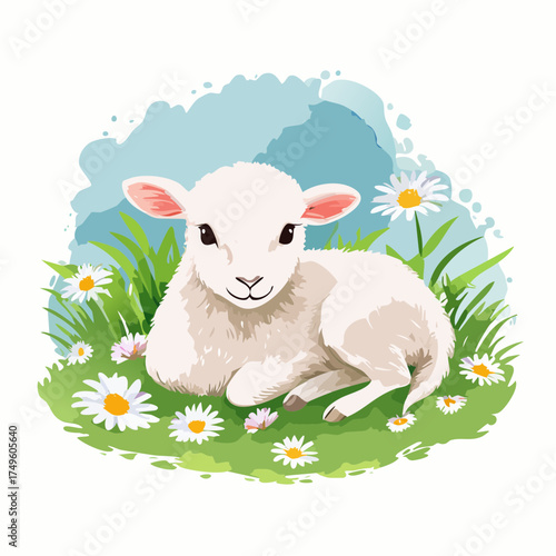 Lamm auf der Blumenwiese