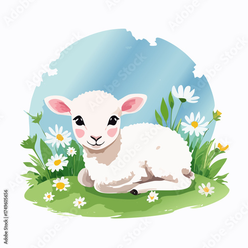 Lamm auf der Blumenwiese
