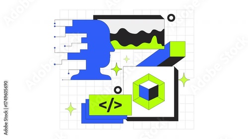 Web development 2D onboarding ui animation. Tech driven algorithm, coding. Artificial intelligence and data science, programming animated cartoon flat concept, app intro 4K video isolated on white