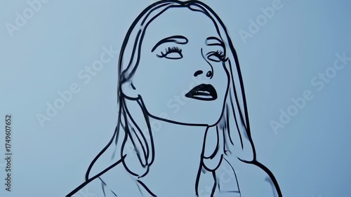 Elegant Woman Line Art - Minimalist Portrait with Upward Gaze.