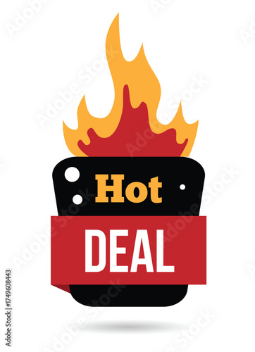 Hot Deal Banner with Fire Discount Label. Graphic design elements and resources vector art