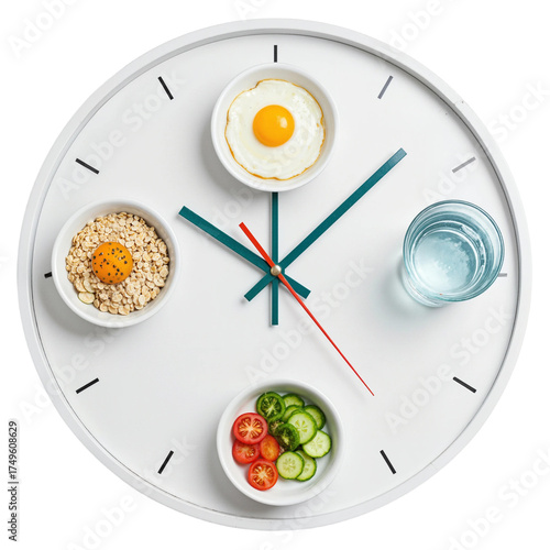 Healthy eating schedule concept with food on a clock face