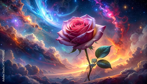 Cosmic Rose in a Colorful Galaxy.