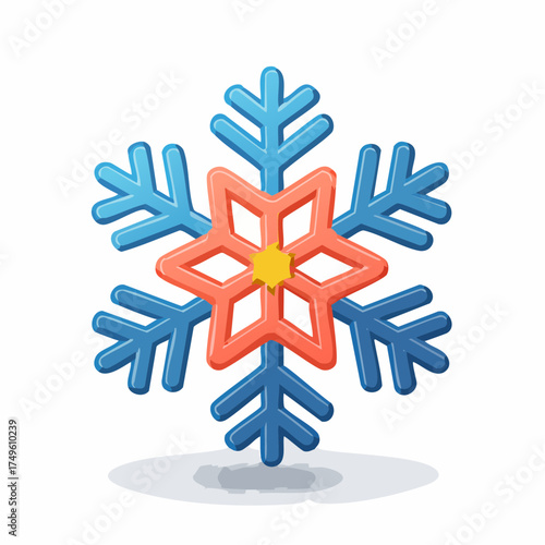 Cartoon snowflake illustration blue and orange winter weather icon on white