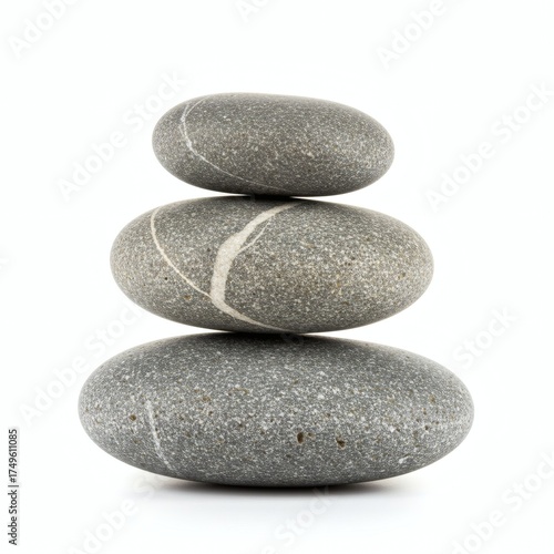 Isolated Stack of Smooth River Stones - Zen Balance Tranquility Concept, cut out, isolated on white background, PNG