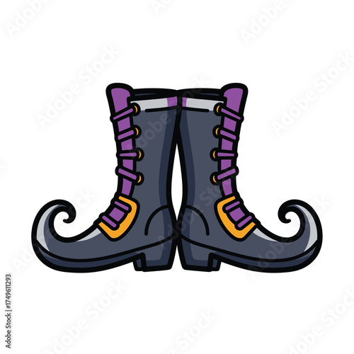 Witch Boots Halloween Costume Shoes, Purple and Black Spooky Footwear
