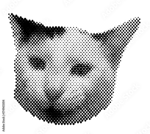 Cat halftone pop retro y2k sticker retro emotion face, pet meme cat, 