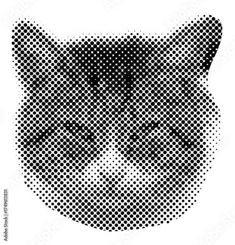 Cat halftone pop retro y2k sticker retro emotion face, pet meme cat, 