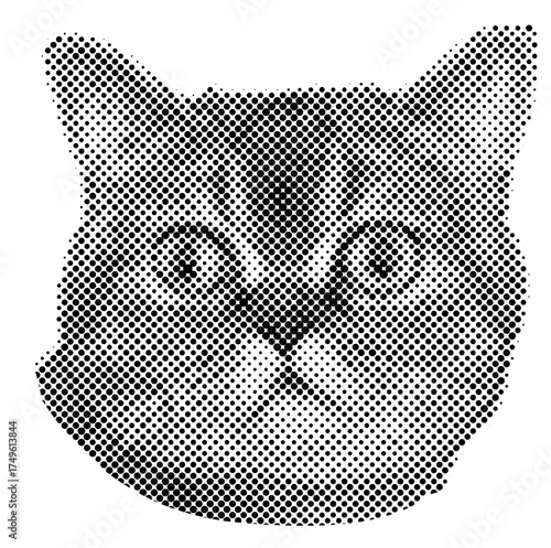 Cat halftone pop retro y2k sticker retro emotion face, pet meme cat, 
