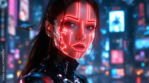 Cyberpunk Beauty - A Neon-Lit Portrait of a Futuristic Woman in the City.