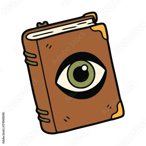 Mysterious Ancient Book with All-Seeing Eye Symbol, Magic Grimoire Illustration