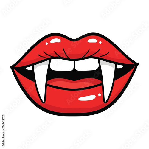 Vampire Lips with Fangs - Red Mouth, Halloween, Horror, Scary, Sexy