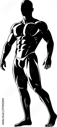 A black-and-white body builder against a white background in a straightforward and inconspicuous vector silhouette
