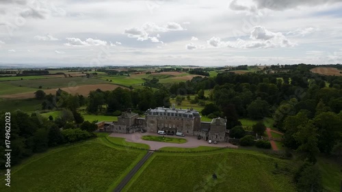 Marchmont House from a drone, Marchmont Estate, Greenlaw, Berwickshire, Duns, Scotland, UK