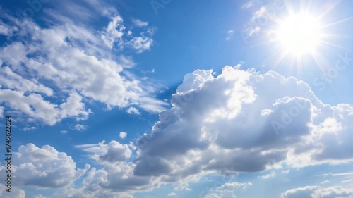 Sunlit Skies - A Beautiful Day with Fluffy Clouds and Bright Sunshine.
