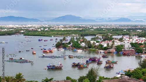 early morning footage of  Hoi An overlooking  the mountains in Da Nang
