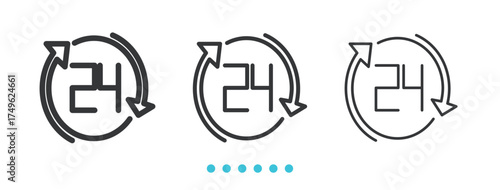 24 Hour Clock and Around Icon. Thin line icon vector