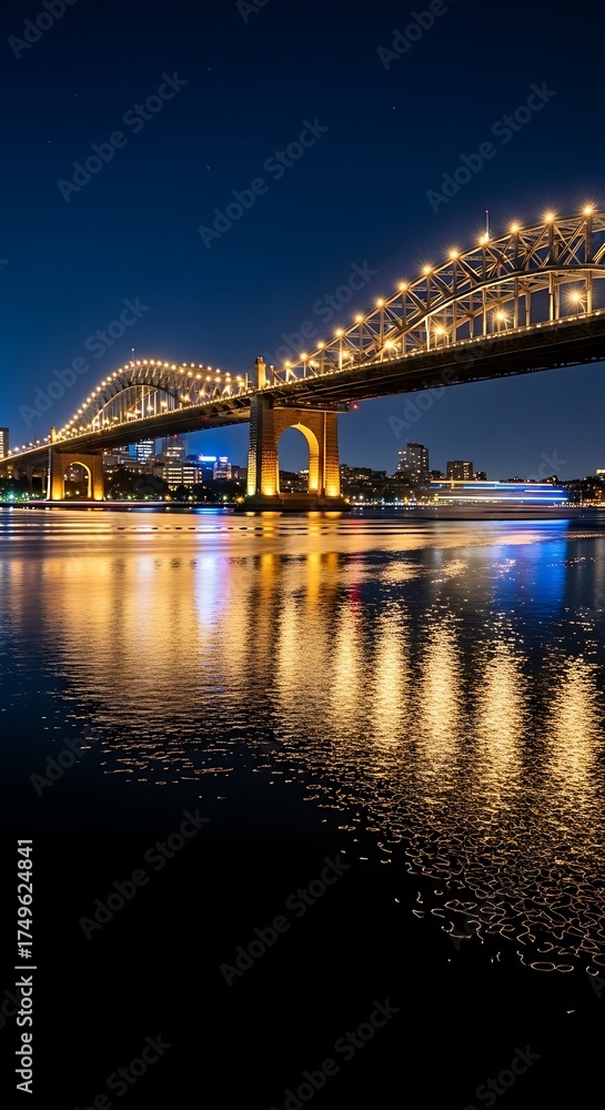 Obraz premium Sydney Harbour Bridge at night with captivating water reflections below
