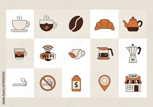 Coffee Shop Icons - A Minimalist Vector Illustration for Cafe Branding.