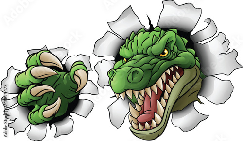 A crocodile, dinosaur or alligator lizard mean angry cartoon sports mascot