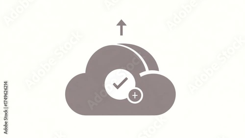 Cloud storage upload with checkmark and plus sign for new data.