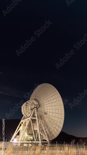 Night Sky over Radio Telescope (Vertical, Timelapse):  64-Meter Parabola Antenna at Usuda Deep Space Center