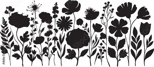 Black flower silhouette vector: floral design elements for crafts and graphics eps
