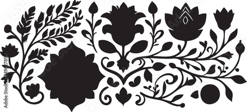 Black floral vector illustration: ornamental flowers and leaves design elements eps silhouette