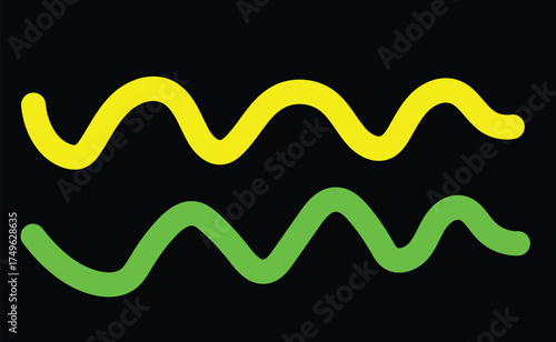 Vector art of two wavy lines in yellow and green on a create a simple and eyecatching abstract design with a playful feel