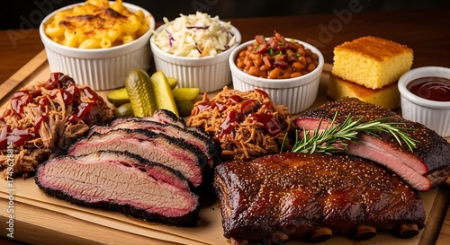 Barbecue Feast - A Delicious Spread of Smoked Meats and Classic Sides.
