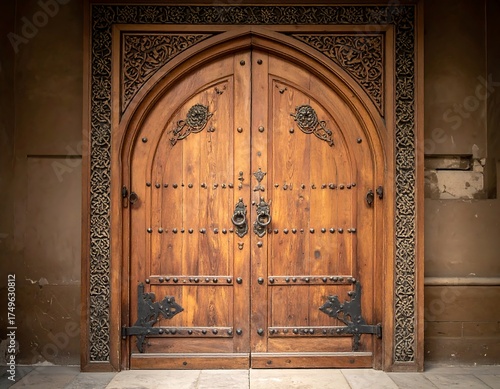 Ornate Wooden Doorway Architectural Detail.