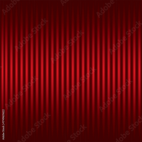 Red curtain background. Theatrical drapes. Wavy velvet background. Red curtain background with vignette ,illustration.