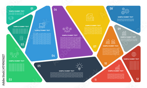 Modern infographic 12 parts template, easy to edit and suitable for business presentation information and company annual reports or business marketing