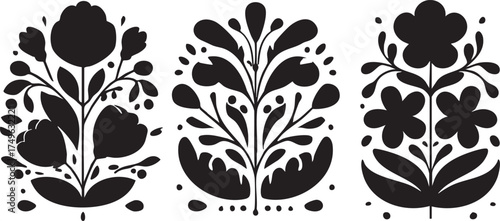 Black and white floral vector illustration: folk art flower designs eps silhouette