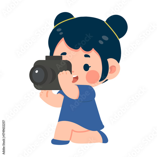 Illustration of Girl Taking Photo with Camera