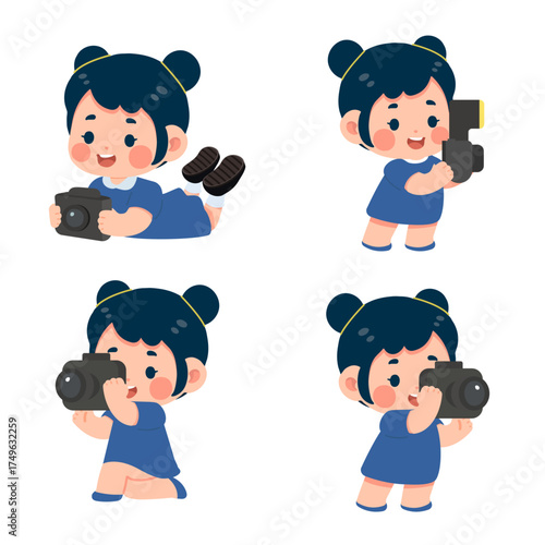 Cartoon Girl Posing with Camera set