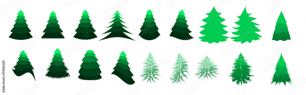 Fototapeta premium Vector set of Christmas trees. Colorful symbol. Christmas decorations and symbols. Isolated on white background. 