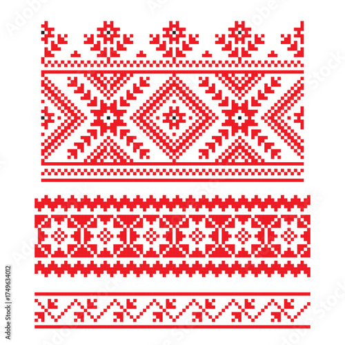 Vector Slavic ethnic national seamless pattern isolated on white background, traditional ornament of Ukrainian and Belarusian embroidery
