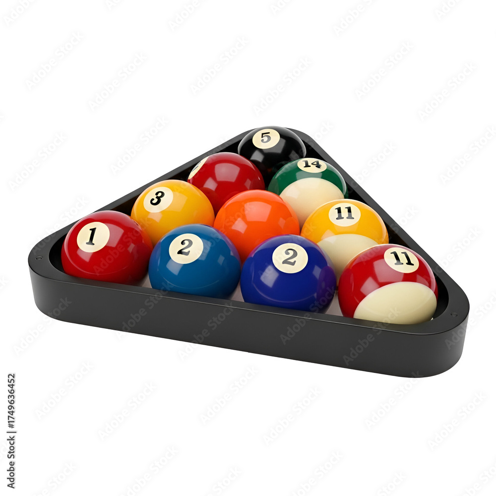 Naklejka premium 3d icon of billiard balls arranged in a triangle rack isolated on transparent background