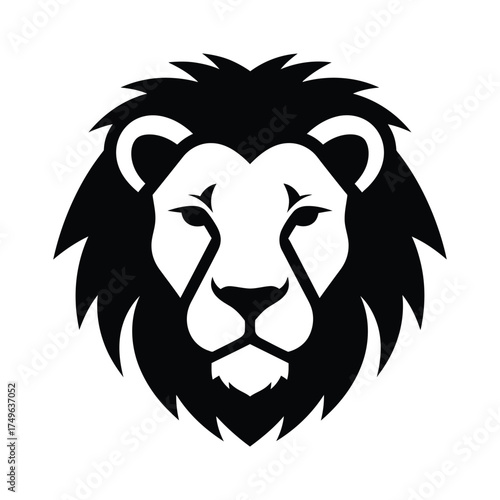 Fierce lion head silhouette black white