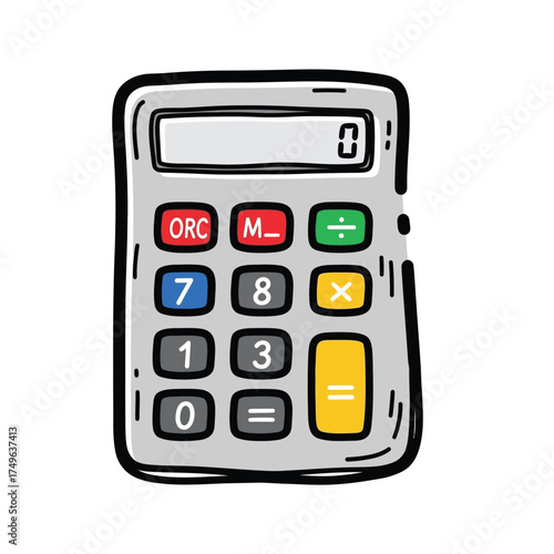 Hand-Drawn Calculator Icon, Simple Math Device, Digital Display, Accounting Tool