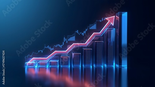 Future Financial Growth Chart - A glowing blue and red chart showing increasing profits and success, representing business analytics, data visualization, and the digital economy.