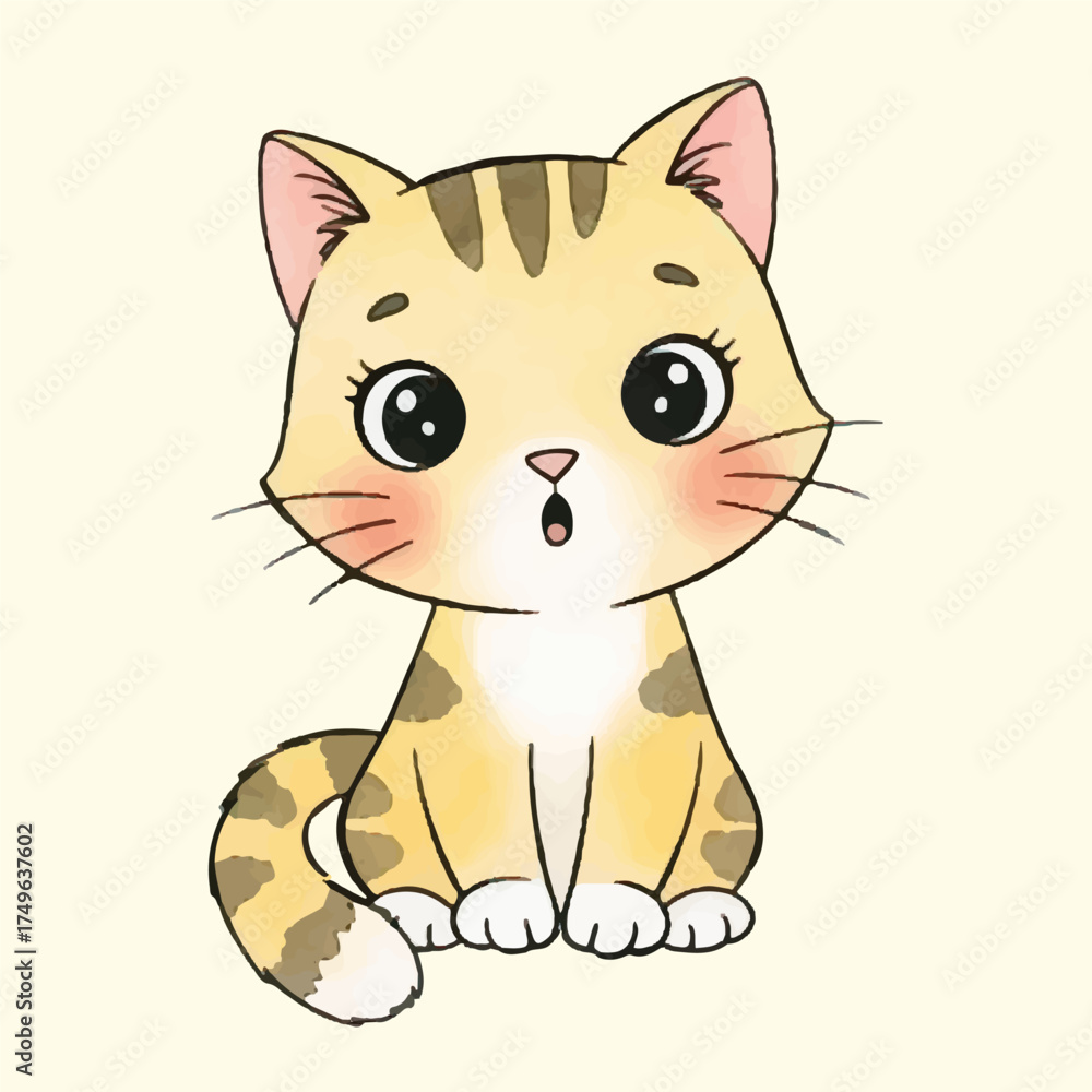 Fototapeta premium Sweet Cartoon Kitten in Sweater Dreaming Clipart