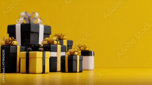 black and yellow gifts with bows,