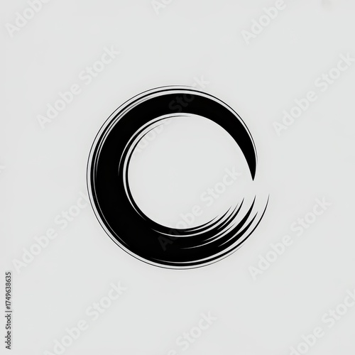 A black ink brush stroke forming a circle on a white background